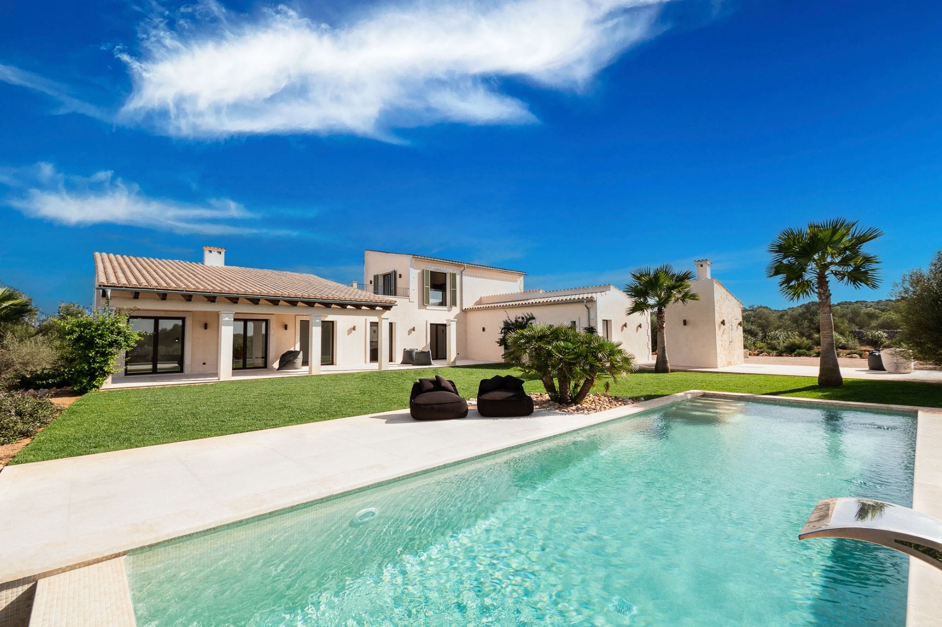 Terrace with pool and sea views.