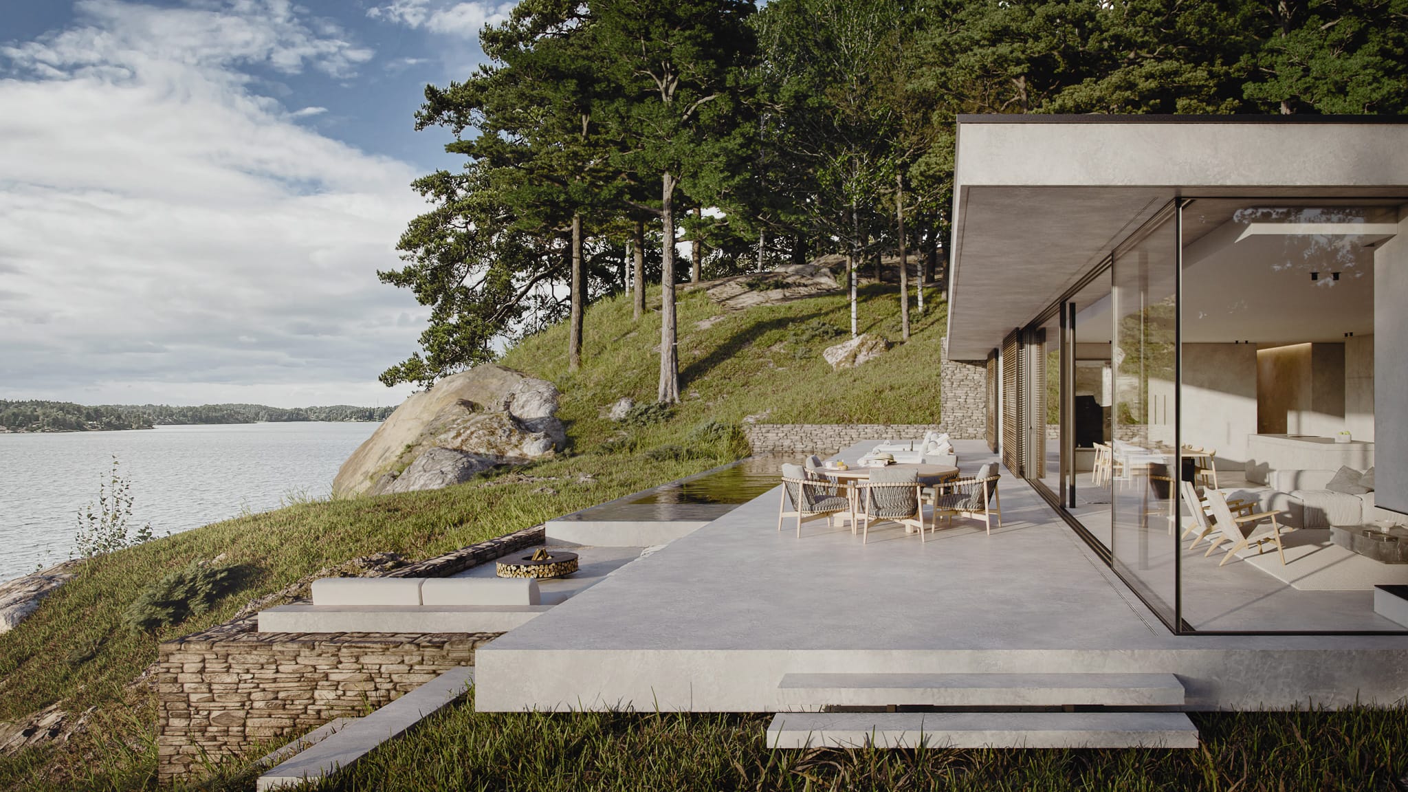 Modern villa by the water in Sweden.