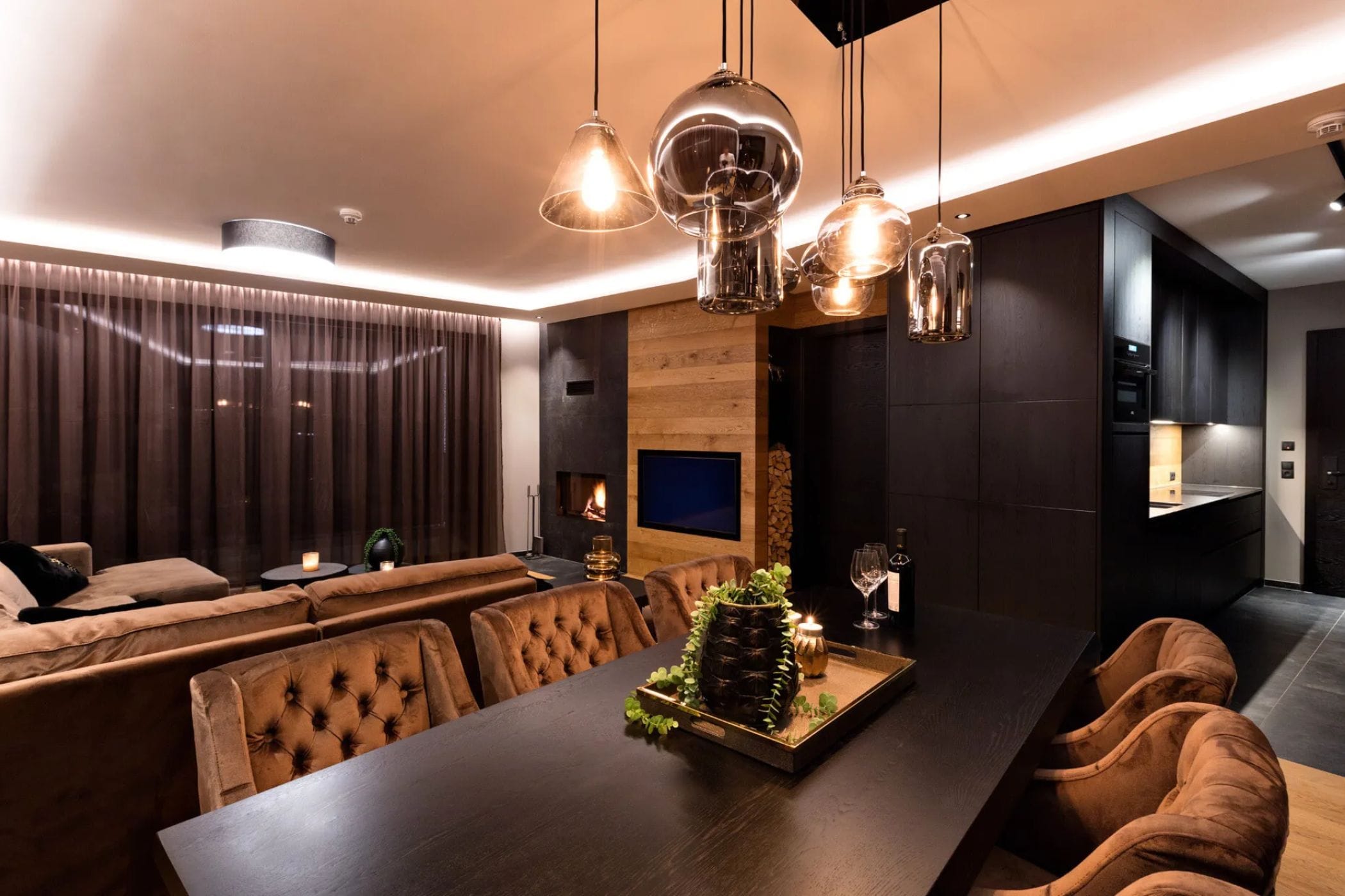 Modern living room of a chalet in Austria.