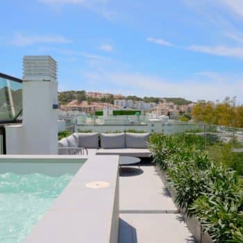 Rooftop terrace with a pool of an apartment in Mallorca.