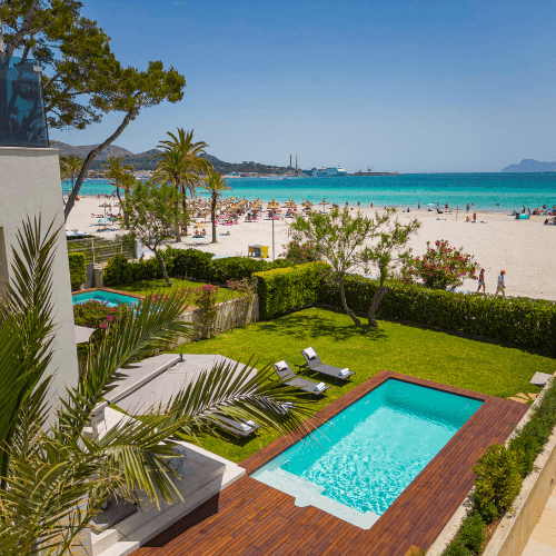 Modern villa with a pool and sea views.